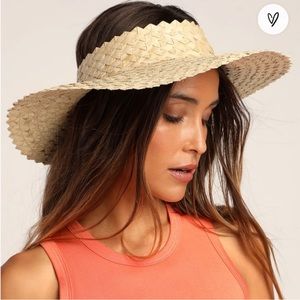 Lulu’s Sunny Day Dreaming Beige Woven Straw Visor Hat NWT